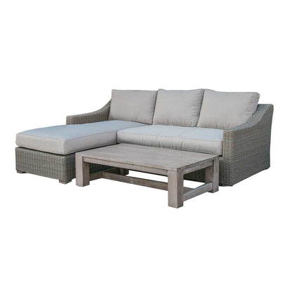 Three Piece Outdoor Gray Rattan Sectional Seating Group with Beige Cushions