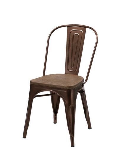 Set of Four Brown Upholstered Slat Back Dining Side Chairs