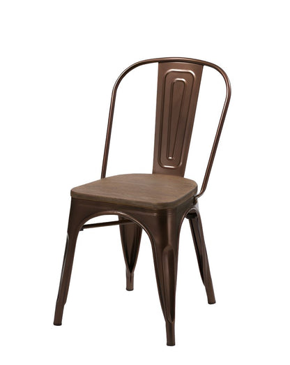 Set of Four Brown Upholstered Slat Back Dining Side Chairs