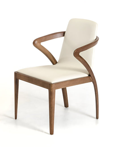 Cream and Brown Upholstered Faux Leather Dining Arm Chair