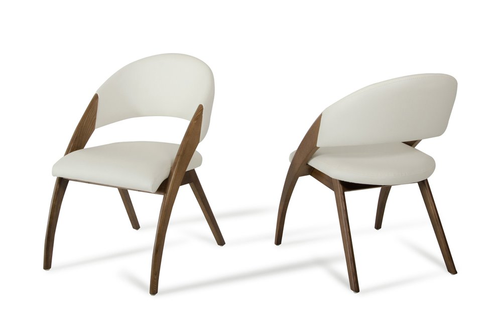 Set of Two Cream and Brown Upholstered Faux Leather Open Back Dining Arm Chairs