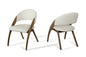 Set of Two Cream and Brown Upholstered Faux Leather Open Back Dining Arm Chairs
