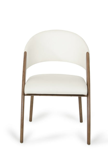 Set of Two Cream and Brown Upholstered Faux Leather Open Back Dining Arm Chairs