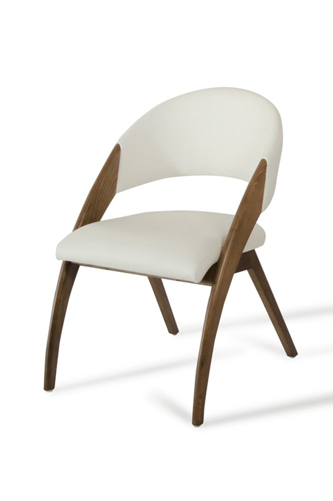 Set of Two Cream and Brown Upholstered Faux Leather Open Back Dining Arm Chairs