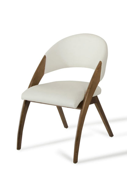 Set of Two Cream and Brown Upholstered Faux Leather Open Back Dining Arm Chairs