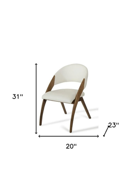 Set of Two Cream and Brown Upholstered Faux Leather Open Back Dining Arm Chairs