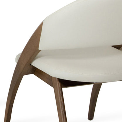 Set of Two Cream and Brown Upholstered Faux Leather Open Back Dining Arm Chairs