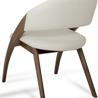 Set of Two Cream and Brown Upholstered Faux Leather Open Back Dining Arm Chairs