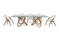 94" Clear And Natural Glass And Solid Wood Pedestal Base Dining Table