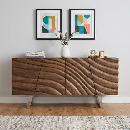 71" Natural Brown Solid Wood Sideboard with Four Doors
