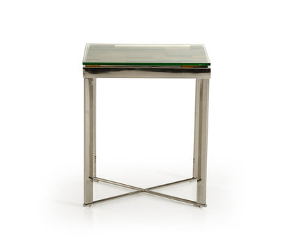 22" Silver and Brown Reclaimed Wood Glass and Steel Square End Table