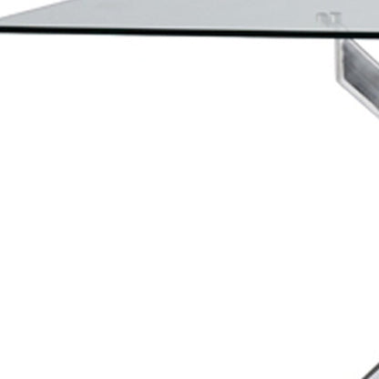 63" Clear And Silver Glass And Stainless Steel Pedestal Base Dining Table