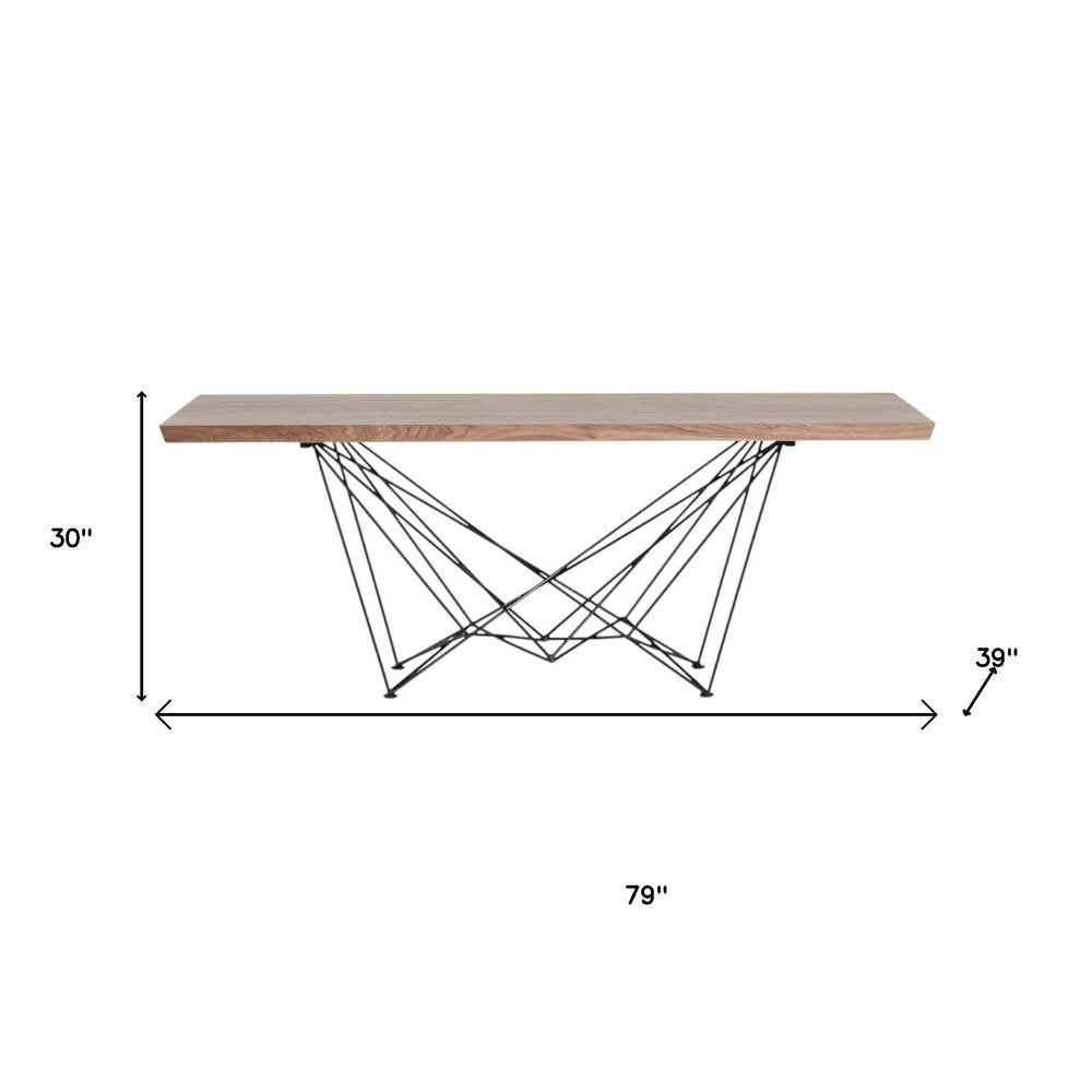 Light Brown And Black Solid Wood And Metal Dining Table