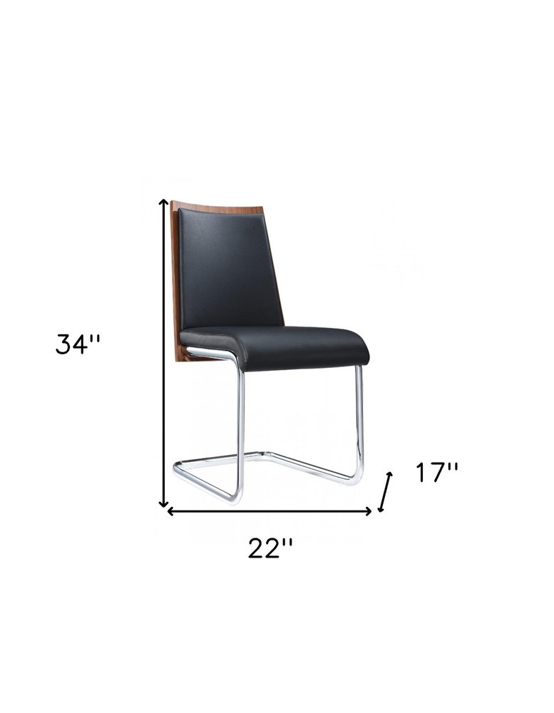 Set of Two Black and Silver Upholstered Faux Leather Dining Parsons Chairs