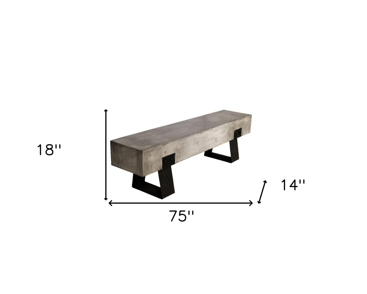 75" Gray and Black Metal and Concrete Indoor Outdoor Bench