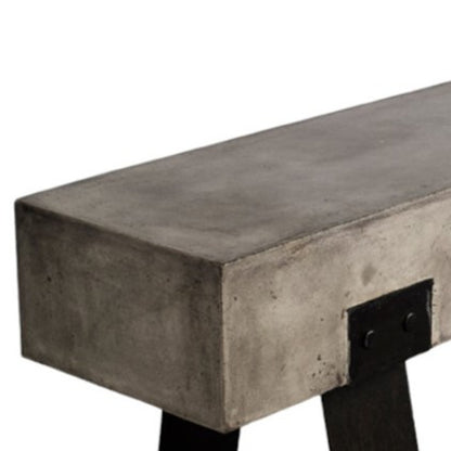 75" Gray and Black Metal and Concrete Indoor Outdoor Bench