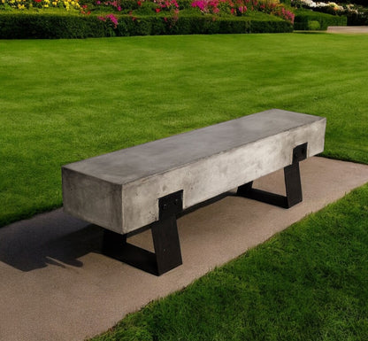 75" Gray and Black Metal and Concrete Indoor Outdoor Bench