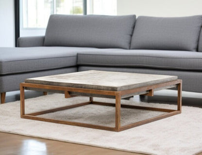 42" Dark Gray and Rust Concrete And Iron Square Abstract Coffee Table