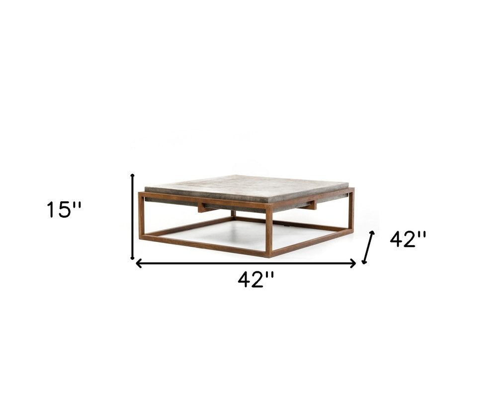 42" Dark Gray and Rust Concrete And Iron Square Abstract Coffee Table
