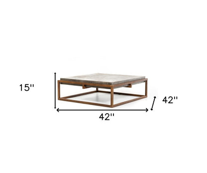 42" Dark Gray and Rust Concrete And Iron Square Abstract Coffee Table