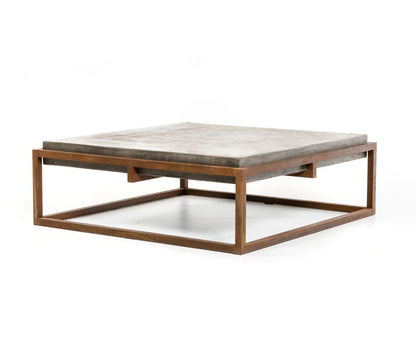 42" Dark Gray and Rust Concrete And Iron Square Abstract Coffee Table