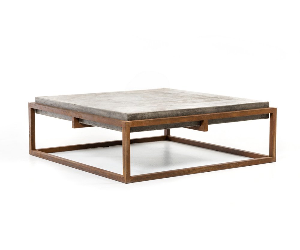 42" Dark Gray and Rust Concrete And Iron Square Abstract Coffee Table
