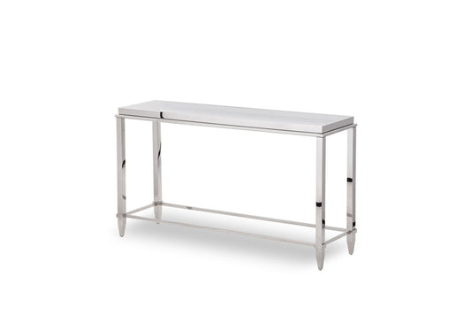 55" Silver Glass and Stainless Steel Frame Console Table