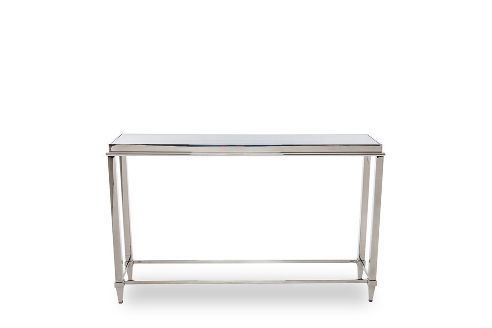 55" Silver Glass and Stainless Steel Frame Console Table