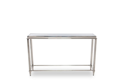 55" Silver Glass and Stainless Steel Frame Console Table