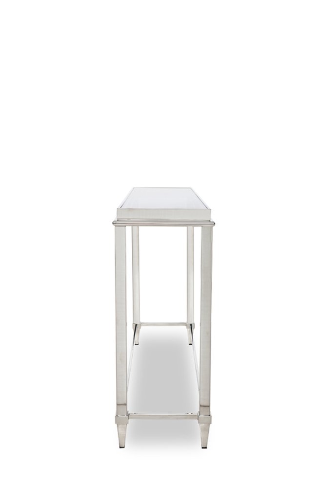 55" Silver Glass and Stainless Steel Frame Console Table