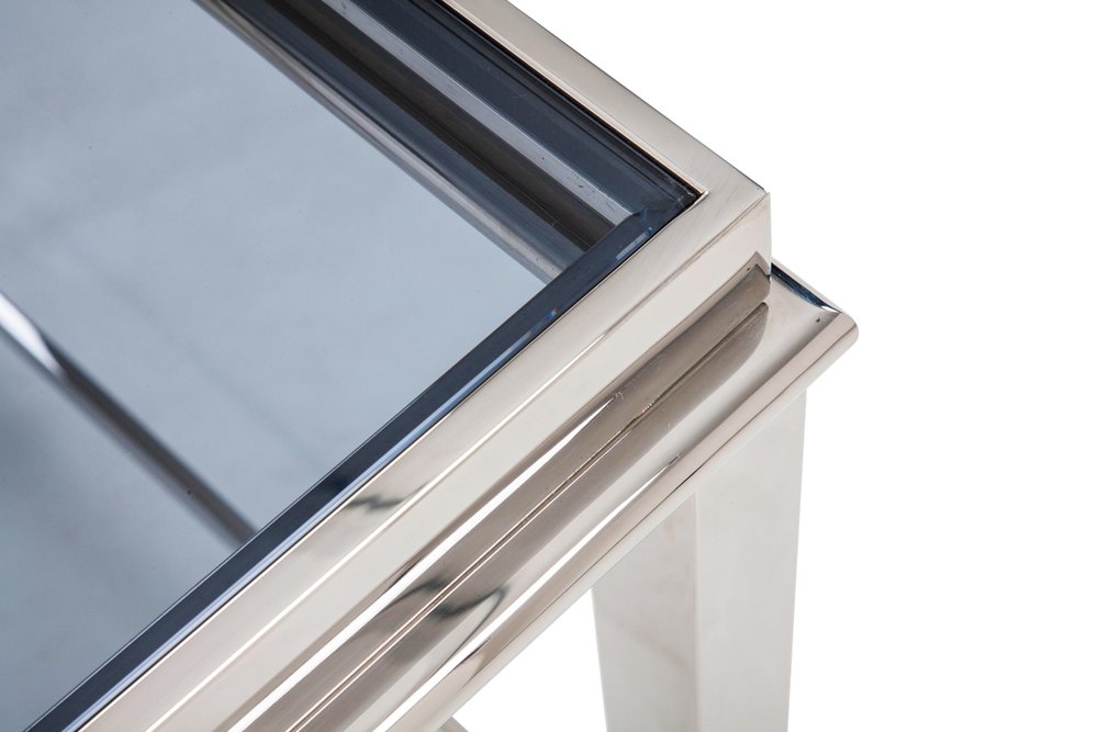 55" Silver Glass and Stainless Steel Frame Console Table