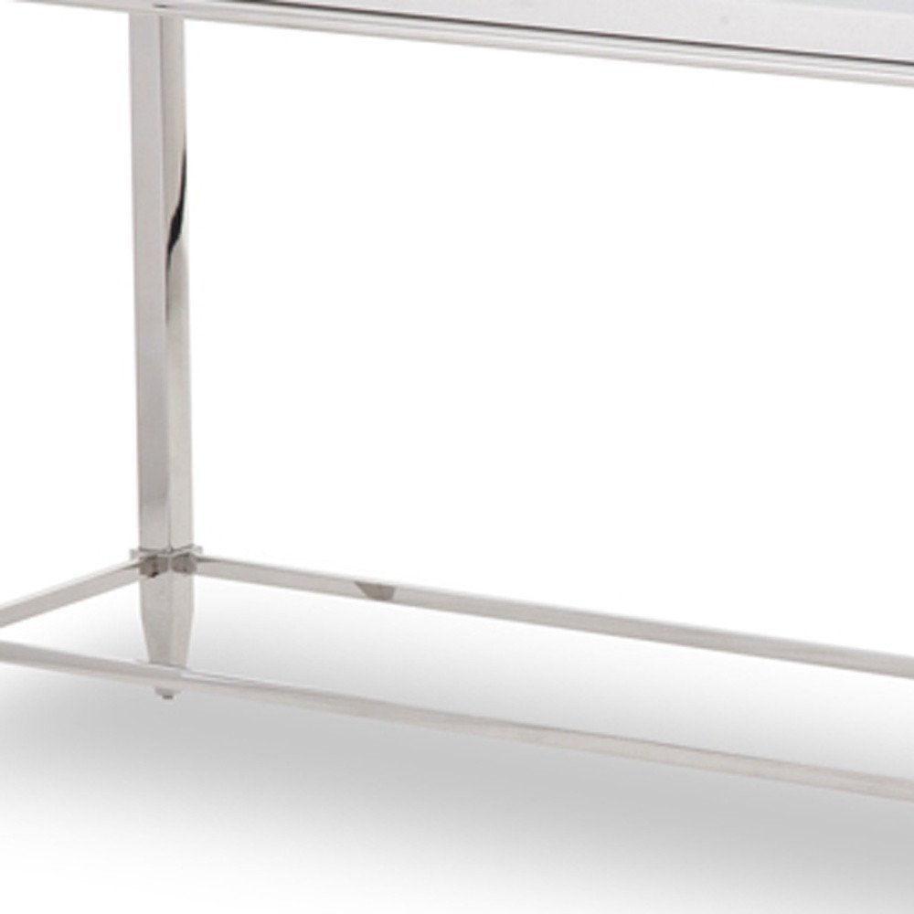 55" Silver Glass and Stainless Steel Frame Console Table
