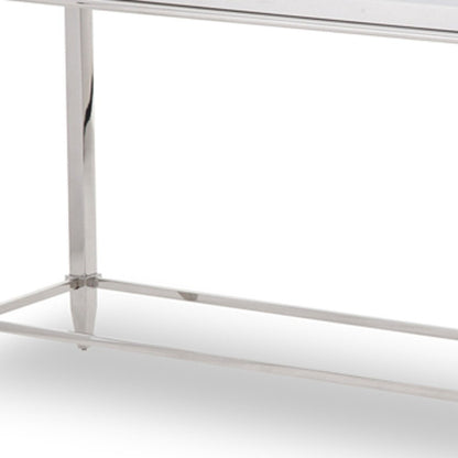55" Silver Glass and Stainless Steel Frame Console Table