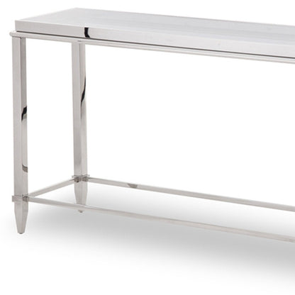 55" Silver Glass and Stainless Steel Frame Console Table