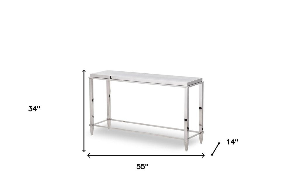 55" Silver Glass and Stainless Steel Frame Console Table