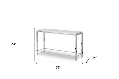 55" Silver Glass and Stainless Steel Frame Console Table