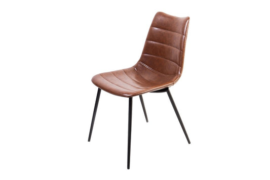 Set of Two Brown and Black Upholstered Faux Leather Dining Side Chairs