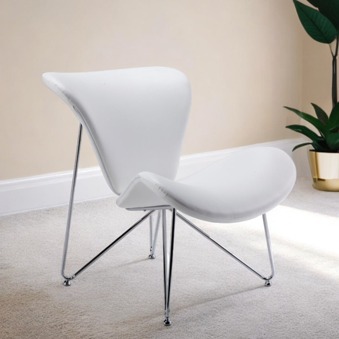 28" White And Silver Upholstered Butterfly Chair