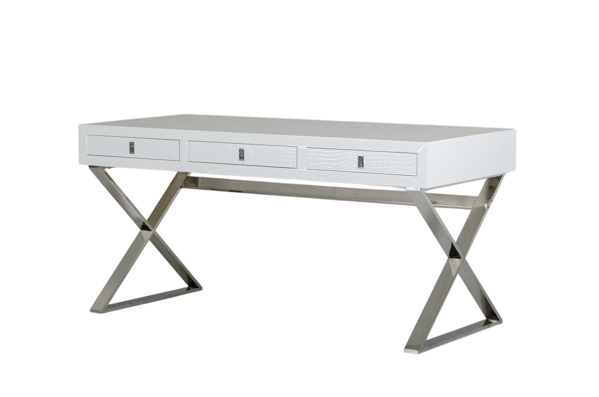 21" White Crocodile Mdf And Steel Desk