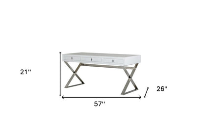 21" White Crocodile Mdf And Steel Desk