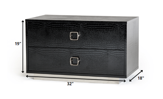 Croc Black Lacquer Faux Crocodile 2 Drawer Nightstand