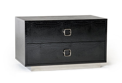 Croc Black Lacquer Faux Crocodile 2 Drawer Nightstand