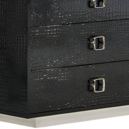 63" Black Six Drawer Shagreen Faux Croc Double Dresser