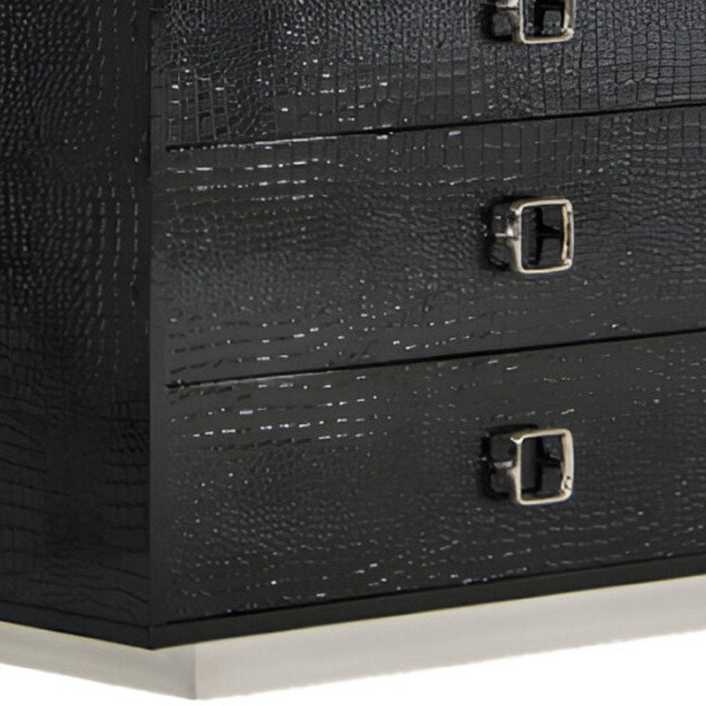 63" Black Wood Six Drawer Double Dresser