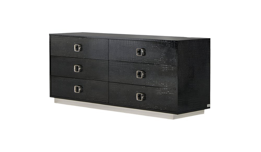 63" Black Wood Six Drawer Double Dresser