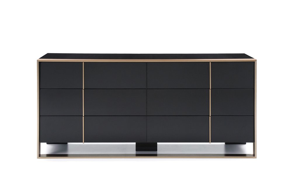 55" Black And Gold Solid Wood Six Drawer Double Dresser