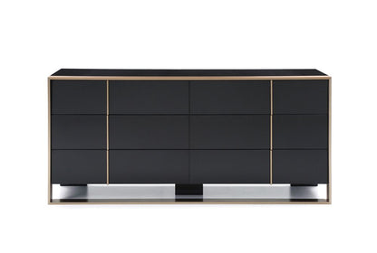 55" Black And Gold Solid Wood Six Drawer Double Dresser