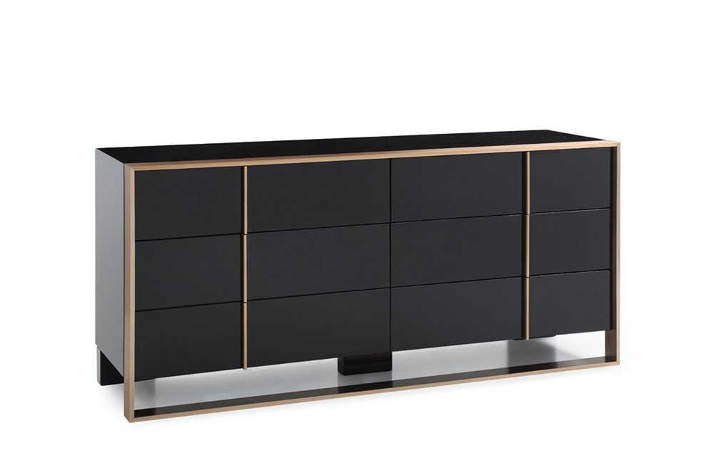 55" Black And Gold Solid Wood Six Drawer Double Dresser