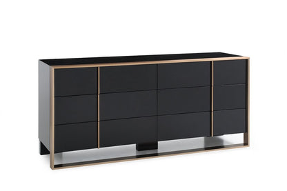 55" Black And Gold Solid Wood Six Drawer Double Dresser