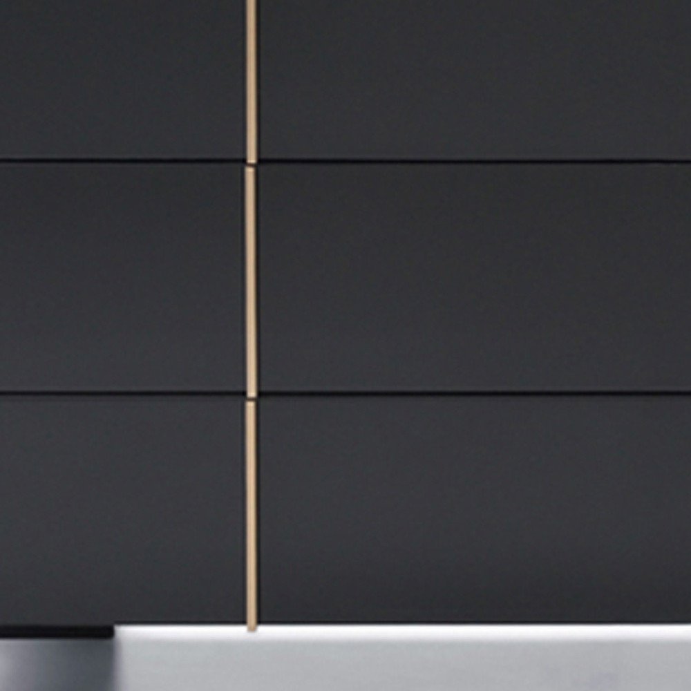 55" Black And Gold Solid Wood Six Drawer Double Dresser